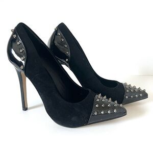 Vintage Y2K Shoe Dazzle Black Velvet Silver Spike Stiletto High Heel Shoe Size 7